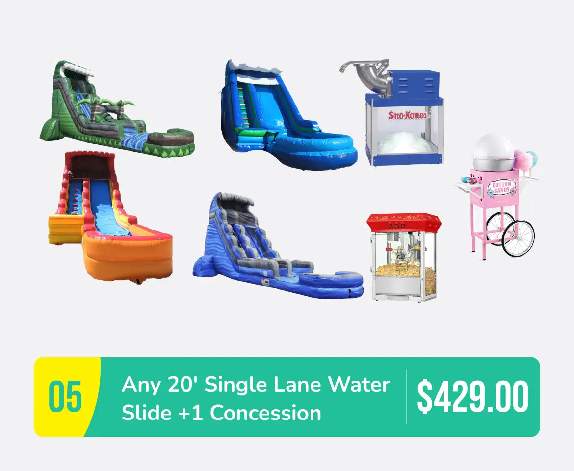 Special #5 Any 20' Single Lane Water Slide & 1 Concession Only for $429
