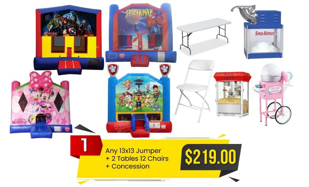 Special #1 Any 13×13 Jumper & 2 Tables and 12 Chairs & Concession Only for $219