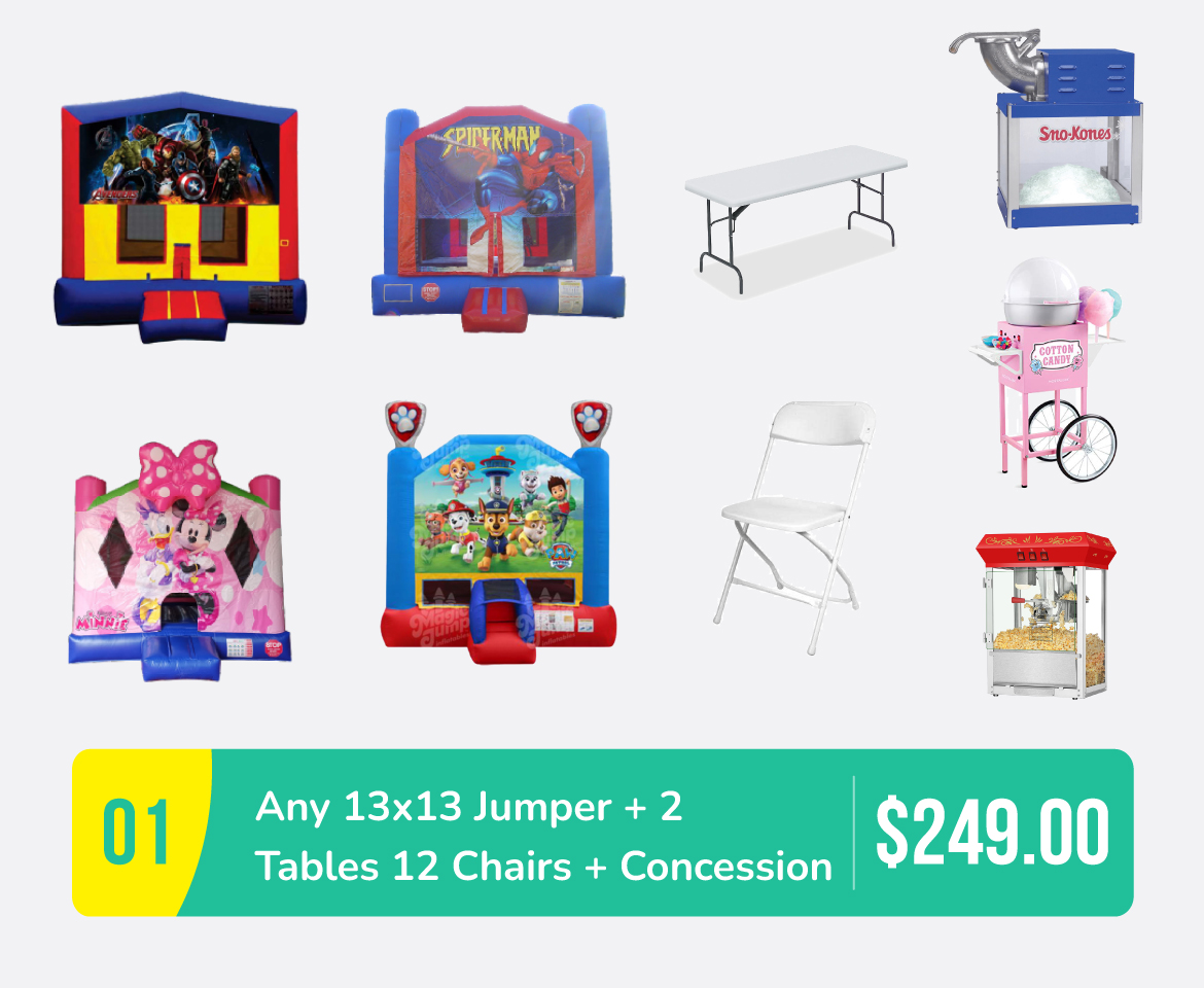 Special 1 Any 13×13 Jumper 2 Tables and 12 Chairs Concession Only for 249