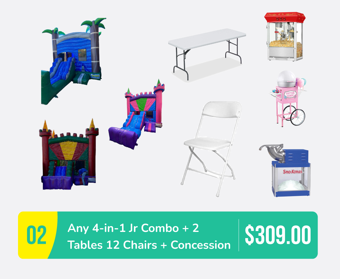 Special #2 Any 4-in-1 Jr Combo & 2 Tables and 12 Chairs & Concessions-for $309